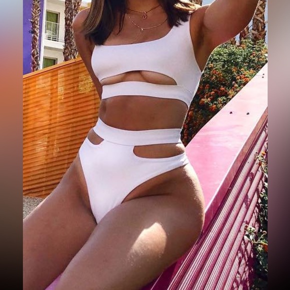 Oh Polly Other - oh Polly white cut out high waist/high leg bikini
